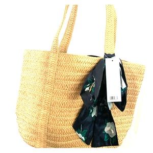 Draper James straw bag with floral scarf. NWT